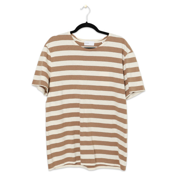 BLDWN Men's Beige and Tan Striped Cotton Shirt - New - Size Medium - Picture 1 of 2